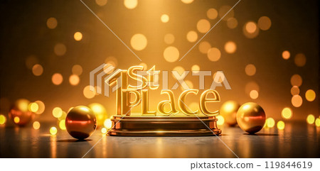 Golden trophy 1st place symbolizing victory, achievement, first place, award in competition, event, success, recognition honor, excellence, celebration, winning top position 119844619