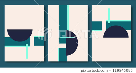 Abstract mid century posters with geometric neutral shapes. Modern boho minimalist art Abstract mid century posters with geometric neutral shapes. Modern boho minimalist art 119845095
