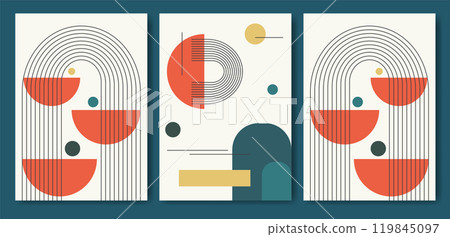Minimalist poster flat geometric art. Vintage retro bauhaus design. Colorful art Minimalist poster flat geometric art. Vintage retro bauhaus design. Colorful art 119845097