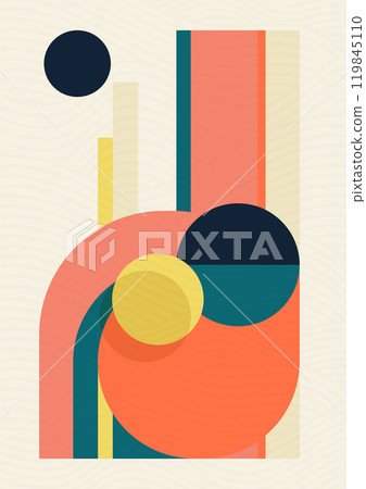 Vintage retro bauhaus design poster. Minimalist poster flat geometric colorful simple art Vintage retro bauhaus design poster. Minimalist poster flat geometric colorful simple art 119845110