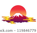 Illustration of red Mt. Fuji and sunrise 119846779