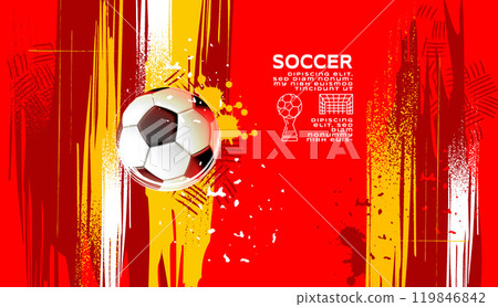 soccer banner template , Spain flag, Brush texture grunge, football cup, illustration 119846842