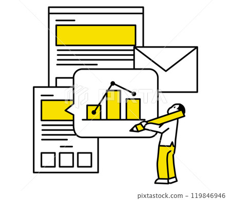 Illustrations of writers, marketers, and data scientists Illustrations of writers, marketers, and data scientists 119846946