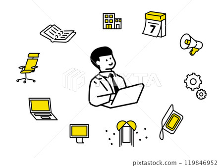 A man with a laptop and an icon set 119846952