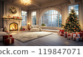 Decorated Christmas tree with Christmas gifts in the living  AI-generation item room 119847071