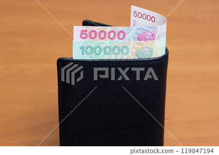 Old Croatian Dinar in the black wallet Old Croatian Dinar in the black wallet 119847194