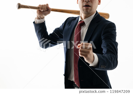A man in a suit holding a bat 119847209