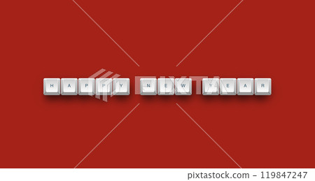 Happy new year text on a 3d keyboard button with shadow concept series  119847247