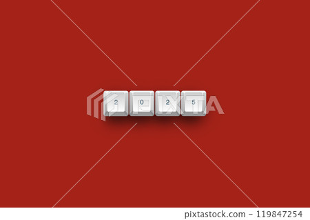 2025 text on a 3d keyboard button with shadow concept series 2025 text on a 3d keyboard button with shadow concept series 119847254