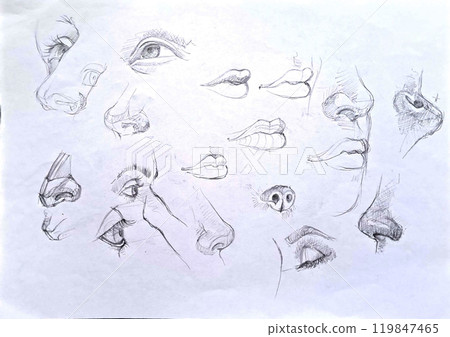 Hand-drawn face features drawing  concept series  119847465