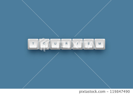 Tourism text on a 3d keyboard button with shadow concept series  119847490