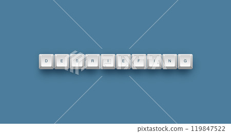 Debriefing text on a 3d keyboard button with shadow concept series Debriefing text on a 3d keyboard button with shadow concept series 119847522