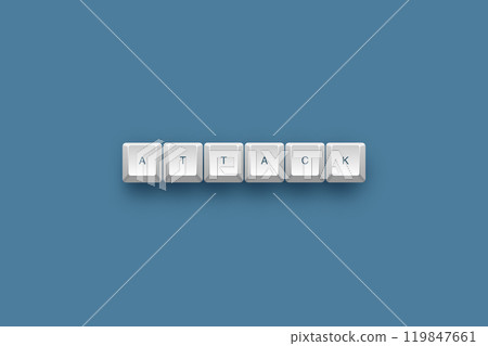 Attack text on a 3d keyboard button with shadow concept series  119847661