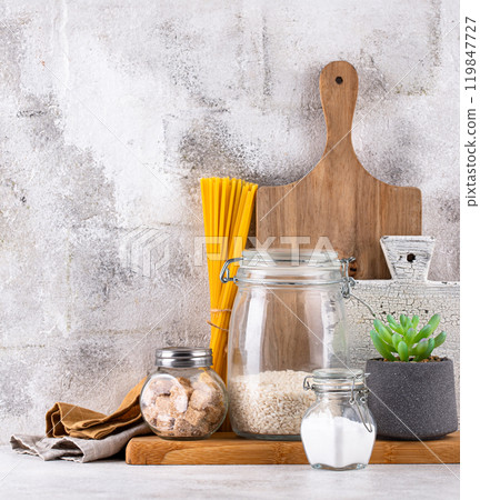 Kitchen counter top with cutting board 119847727