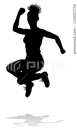 Happy Woman Jumping For Joy Silhouette Person Happy Woman Jumping For Joy Silhouette Person 119847728