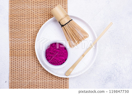 Pink matcha powder from dragon fruit Pink matcha powder from dragon fruit 119847730