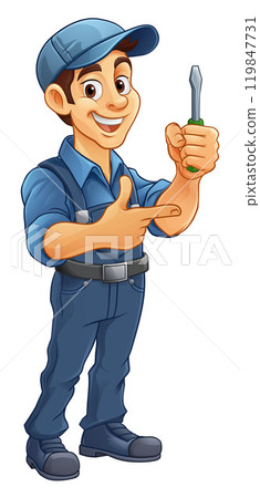 Electrician Mechanic Screwdriver Cartoon Handyman 119847731