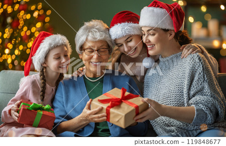 family celebrating Christmas 119848677
