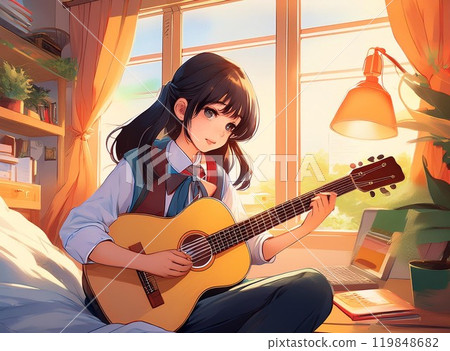 Girl playing guitar 119848682