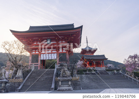 盛開的櫻花和仁王門附近的清水寺 盛開的櫻花和仁王門附近的清水寺 119848706