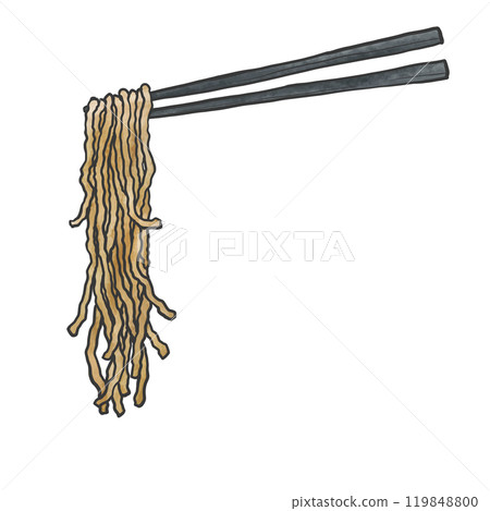 Hand-drawn illustration of medium-thick curly noodles with chopsticks Hand-drawn illustration of medium-thick curly noodles with chopsticks 119848800
