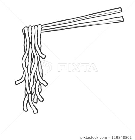 Hand-drawn illustration of thick curly noodles with chopsticks Hand-drawn illustration of thick curly noodles with chopsticks 119848801