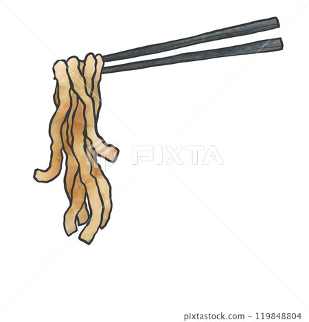 Hand-drawn illustration of thick curly noodles with chopsticks Hand-drawn illustration of thick curly noodles with chopsticks 119848804