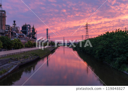 [新潟縣] 新潟市工廠夜景/鳥船川 119848827