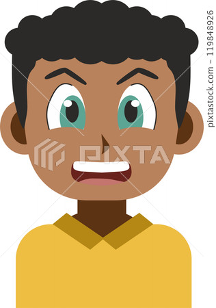 Portrait illustration of a young African American man with Japanese anime style graphics and flat design colors smiling 119848926