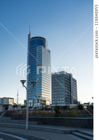 Pobediteley Avenue. Nemiga, Minsk, Belarus. Autumn, sunny evening Pobediteley Avenue. Nemiga, Minsk, Belarus. Autumn, sunny evening 119848955