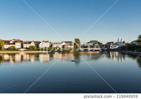 The Svisloch River in Minsk. The Trinity suburb is far away. Nemiga The Svisloch River in Minsk. The Trinity suburb is far away. Nemiga 119848959