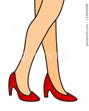 An illustration of a beautiful and sexy woman walking in high heels 119848996