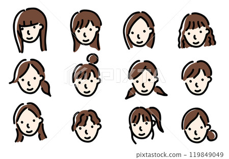 Illustration of women with various haircuts Illustration of women with various haircuts 119849049