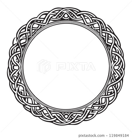 Round Celtic frame. Black pattern, isolated vector on white background. 119849184