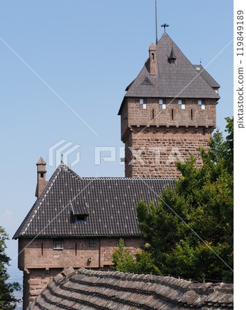 Castle tower of Koenigsbourg in Orschwiller in France - vertical Castle tower of Koenigsbourg in Orschwiller in France - vertical 119849189