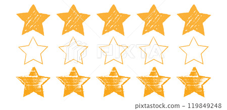Hand Drawn Five Gold Stars On White Background Hand Drawn Five Gold Stars On White Background 119849248