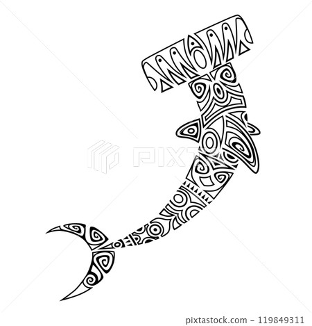 Zentangle and maori stylized hammerhead shark color book. Zentangle and maori stylized hammerhead shark color book. 119849311