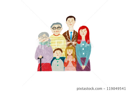 Hand-drawn illustration: Family smiling side by side Hand-drawn illustration: Family smiling side by side 119849541
