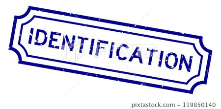 Grunge blue identification word rubber seal stamp on white background 119850140