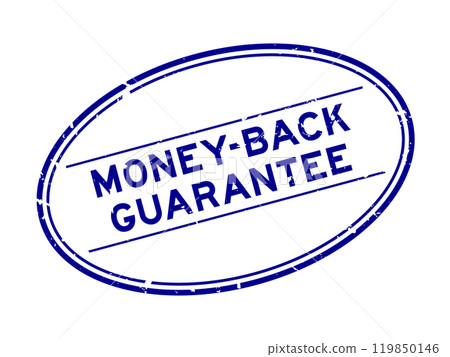 Grunge blue money back guarantee word oval rubber seal stamp on white background 119850146