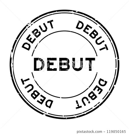 Grunge black debut word round rubber seal stamp on white background 119850165