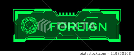 Green color of futuristic hud banner that have word foreign on user interface screen on black background 119850168