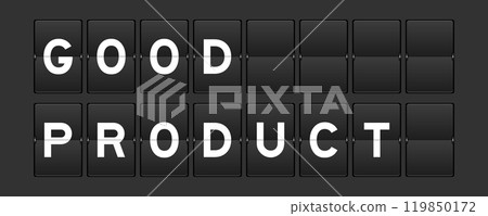 Black color analog flip board with word good product on gray background Black color analog flip board with word good product on gray background 119850172