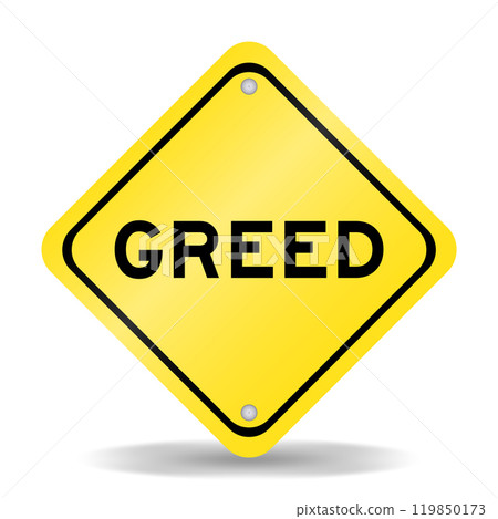 Yellow color transportation sign with word greed on white background Yellow color transportation sign with word greed on white background 119850173