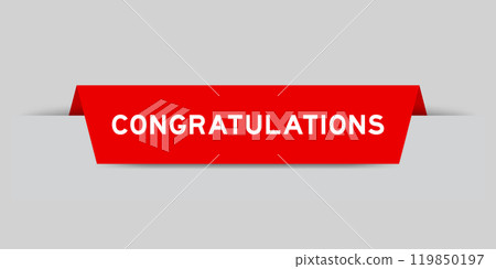 Red color inserted label with word congratulations on gray background 119850197