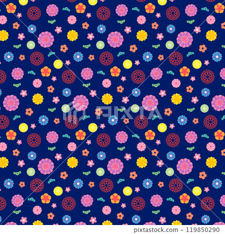 Navy blue Japanese style floral vector pattern illustration Navy blue Japanese style floral vector pattern illustration 119850290