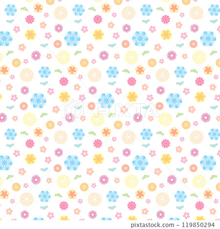 色彩繽紛的日式花卉向量圖案插畫 119850294
