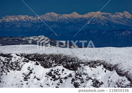 The summit of Mt. Iodake and the Myoko-Hiuchi mountain range seen from Mt. Yokodake in the Yatsugatake mountain range in winter 119850336