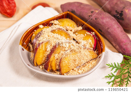 Simmered sweet potatoes with soybean flour Simmered sweet potatoes with soybean flour 119850421