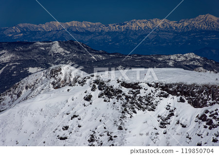 The summit of Mt. Iodake seen from Mt. Yokodake in the Yatsugatake mountain range, and Mt. Takatsuma and Mt. Amakazari in Togakushi 119850704